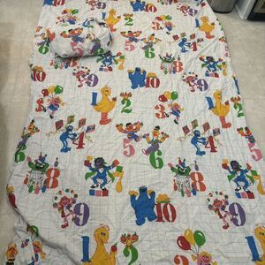 VTG 80s Sesame Street Twin Flat And Fitted Sheet Set Numbers Muppets Fabric